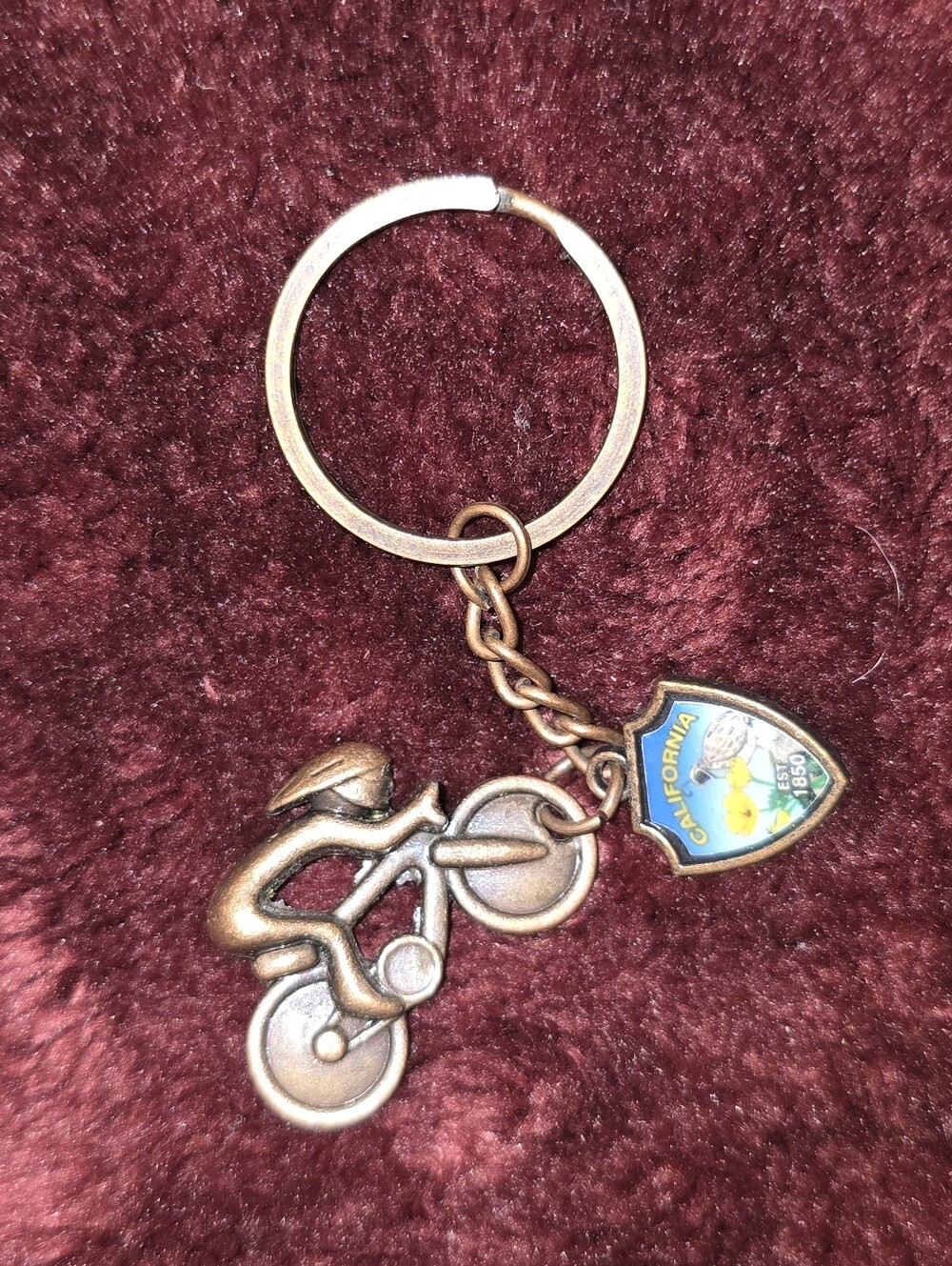 Racing Cyclist Keychain Antique Brass Finish With California Charm